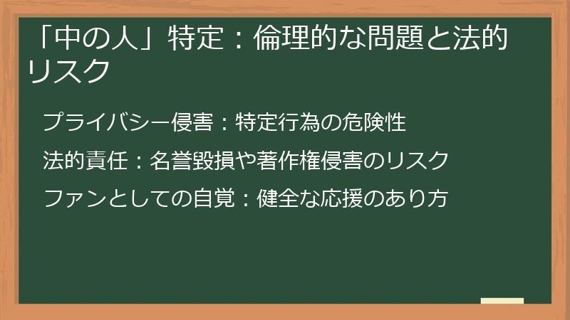 「中の人」特定：倫理的な問題と法的リスク